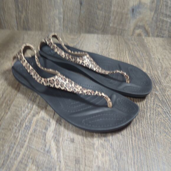 Crocs Women's Serena Sexi Fit Flop Leopard Slip On Thong Casual Size 8 **READ - Picture 1 of 13